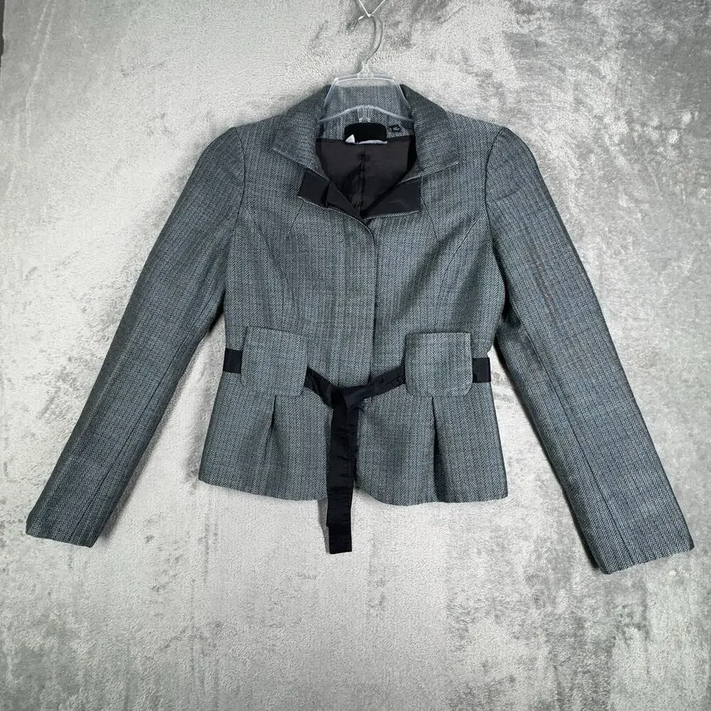 Carlisle Blazer Womens 4 Teal Blue Herringbone Wool‎ Blend Feminine Chic Career